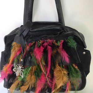 Ciao Black Leather & Suede Feather Purse